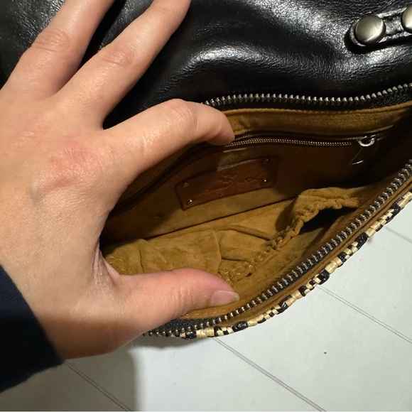 Patricia Nash EUC Apricale Clutch Crossbody Woven‎ Raffia Black Cream Leather - Picture 8 of 11